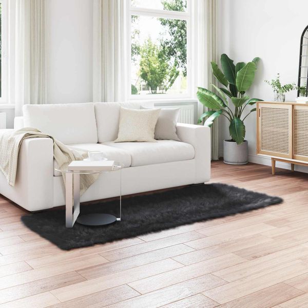 vidaXL Koberec z umelého ovčieho kožucha TAFALLA Čierna 100 x 200 cm