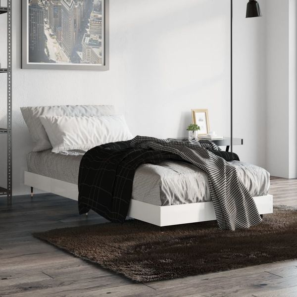 vidaXL Posteľný rám lesklý biely 75x190 cm kompozitné drevo