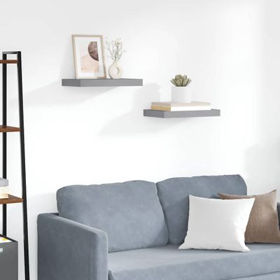 vidaXL Plávajúce nástenné police 2 ks, sivé 40x23x3,8 cm, MDF