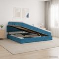 vidaXL Úložná posteľ s čelnou doskou Tmavomodrá 200 x 200 cm Zamat