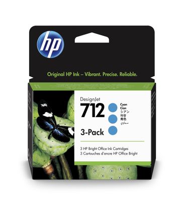 HP 712 Ink. náplň azúrová, trojbalenie, 3ED77A