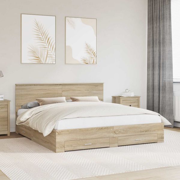 vidaXL Rám postele Sonoma dub 200 x 200 cm Kompozitné drevo