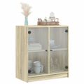 vidaXL Bočná skrinka so sklenenými dvierkami dub sonoma 68x37x75,5 cm