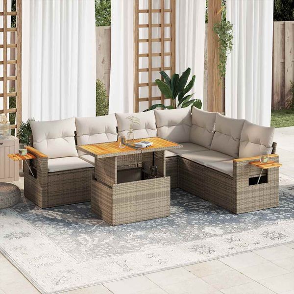 vidaXL 7-dielna záhradná sedacia súprava a vankúše polyratan akácia