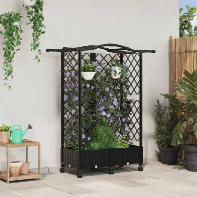 vidaXL Vyvýšený záhon s mriežkou a strechou Čierna 124 x 40 x 129 cm