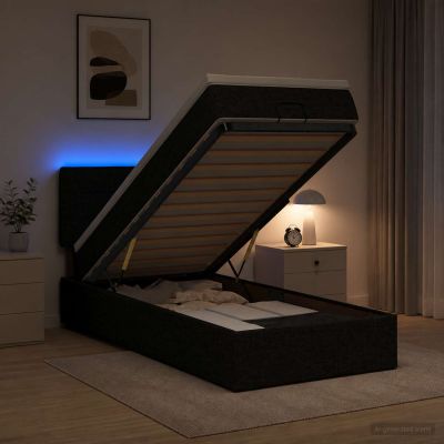 vidaXL Ottoman posteľ s matracom a LED Čierna 100 x 200 cm Látka