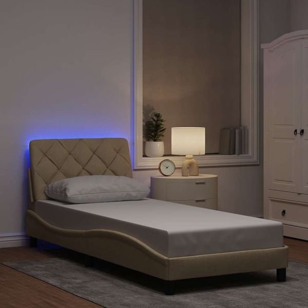 vidaXL Rám postele s LED bez Matrac Krémová 80x200 cm Látka