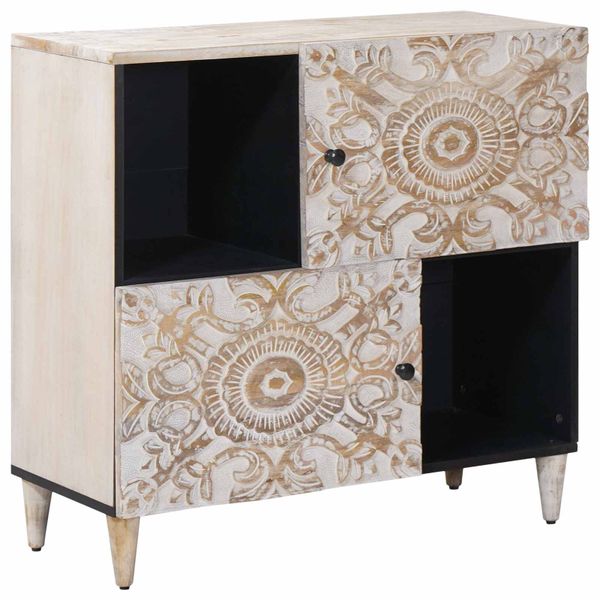vidaXL Servírovacia skriňa Biela 80 x 33,5 x 75 cm Masívne mango drevo