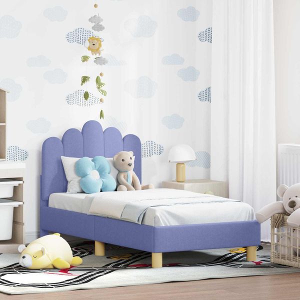 vidaXL Rám detskej postele s čelom Modrá džínovina 70 x 140 cm Látka