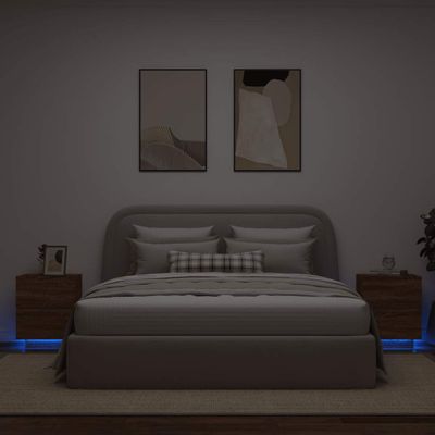 vidaXL Nočné stolíky s LED svetlami 2 ks hnedý dub kompozitné drevo