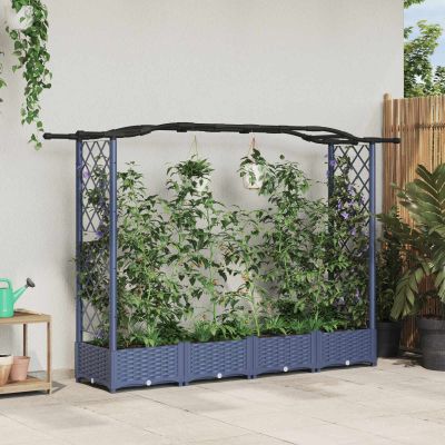 vidaXL Vyvýšený záhon s mriežkou a strechou Sivá 207 x 40 x 123 cm PP