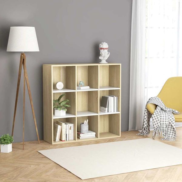 vidaXL Knižnica, biela a dub sonoma 98x29x97,5 cm, spracované drevo