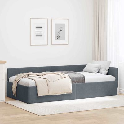 vidaXL Rohový rám postele Tmavo šedá 90 cm x 200 cm Zamat