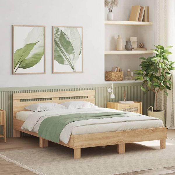 vidaXL Posteľný rám s čelom a LED dub sonoma 140x200 cm