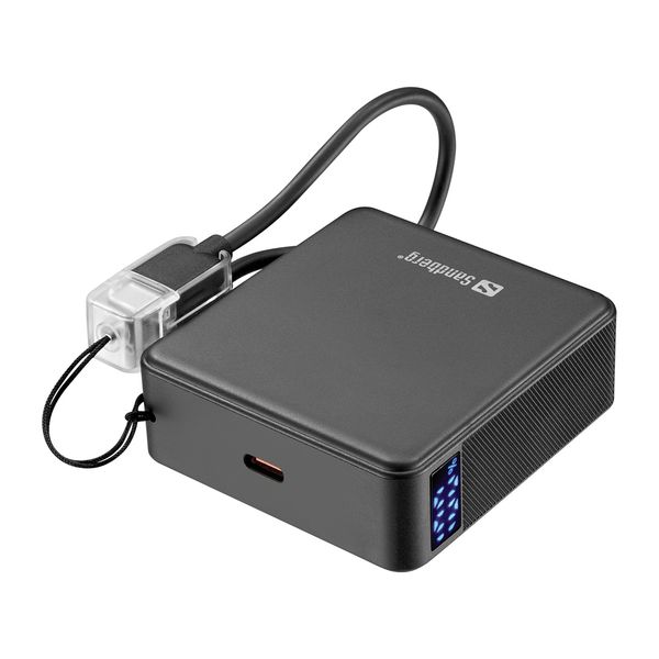 Sandberg Nano Powerbank 10000 mAh PD20W, kompaktná powerbanka s USB-C káblom, čierna