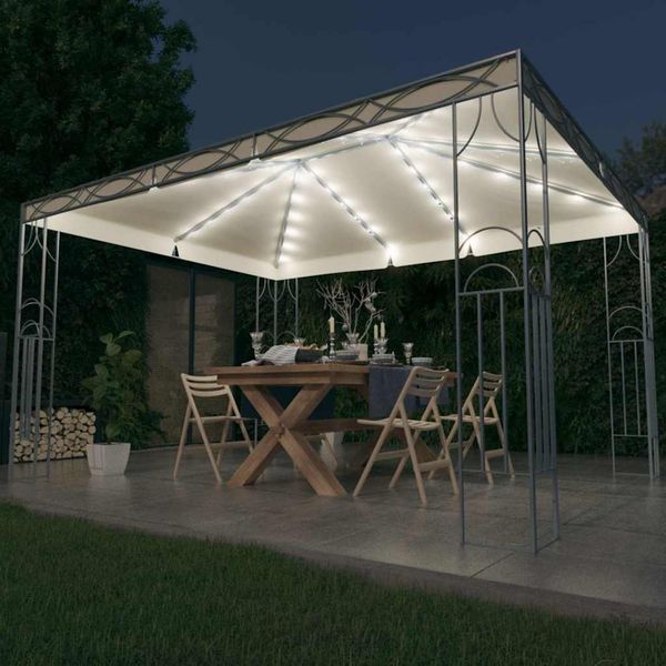 vidaXL Altánok s LED reťazou 400x300 cm, krémový