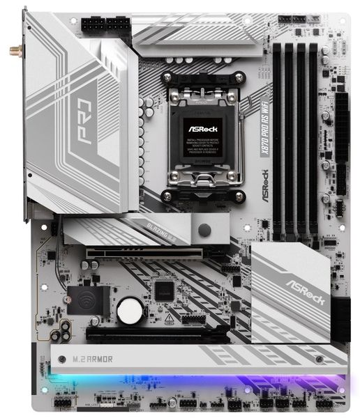ASRock X870 Pro RS WiFi / AMD X870 / AM5 / 4x DDR5 DIMM / 3x M.2 / HDMI / USB-C / WiFi / ATX Základní deska, AMD X870, AM5, 4× DDR5 DIMM (max. 256GB), 3× M.2, HDMI, 2× USB-C, Wi-Fi, ATX