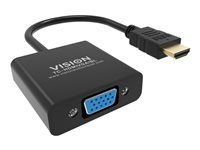 Video adaptér - HDMI s kolíkmi (samec) do HD-15 (VGA) so zdierkami (samica) - 23 cm - čierna - podpora 1080p