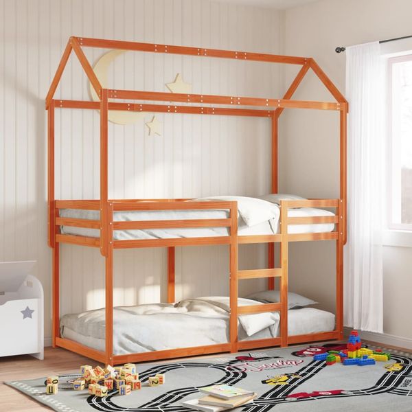 vidaXL Poschodová posteľ so strechou voskovohnedá 75x190 cm borovica