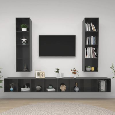 vidaXL Nástenné TV skrinky 4 ks, lesklé sivé, kompozitné drevo