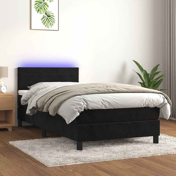 vidaXL Posteľ boxsping s matracom a LED čierna 100x200 cm zamat