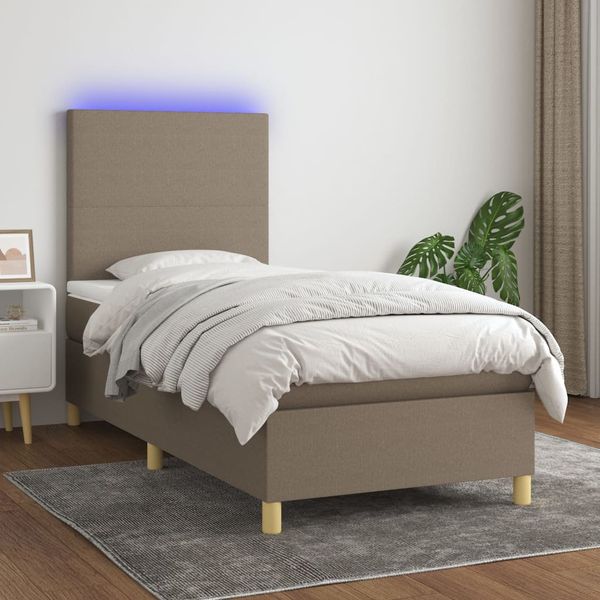 vidaXL Posteľ boxsping s matracom a LED sivohnedá 90x190 cm látka