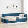 vidaXL Rohový rám postele s čelnou doskou Modrá 90 cm x 200 cm Zamat