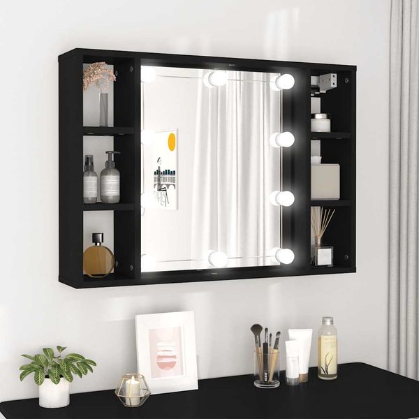 vidaXL Zrkadlová skrinka s LED čierna 76x15x55 cm