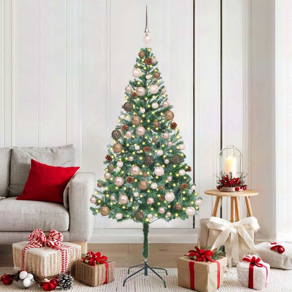 vidaXL Umelý vianočný stromček s 300 LED-i Zelená 180 cm PVC a oceľ