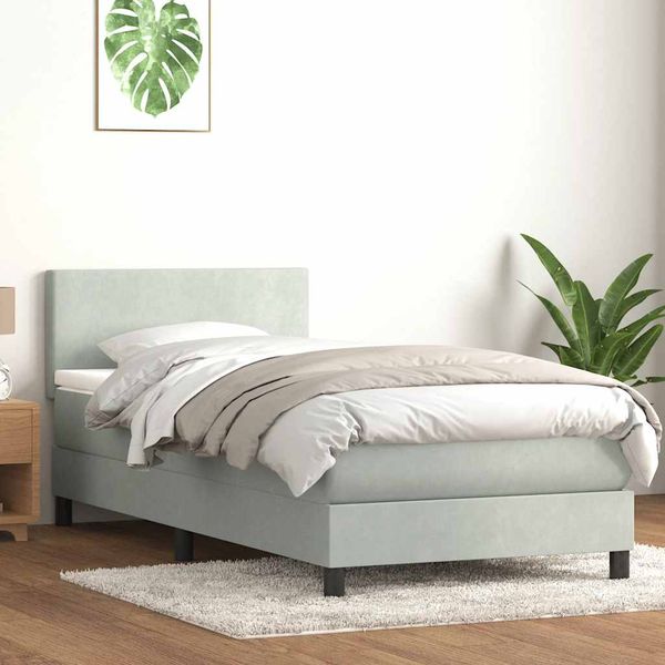 vidaXL Posteľný rám boxspring s matracom a LED Svetlosivá 80x210 cm zamat
