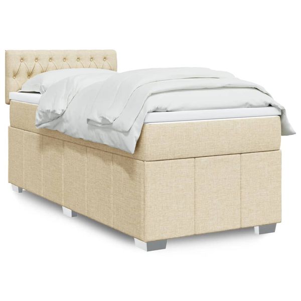 vidaXL Posteľný rám boxspring s matracom krémový 90x190 cm látka