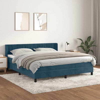 vidaXL Posteľný rám boxsping s matracom tmavomodrý 180x200 cm zamat