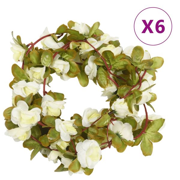 vidaXL Kvetinové girlandy 6 ks, biele 250 cm