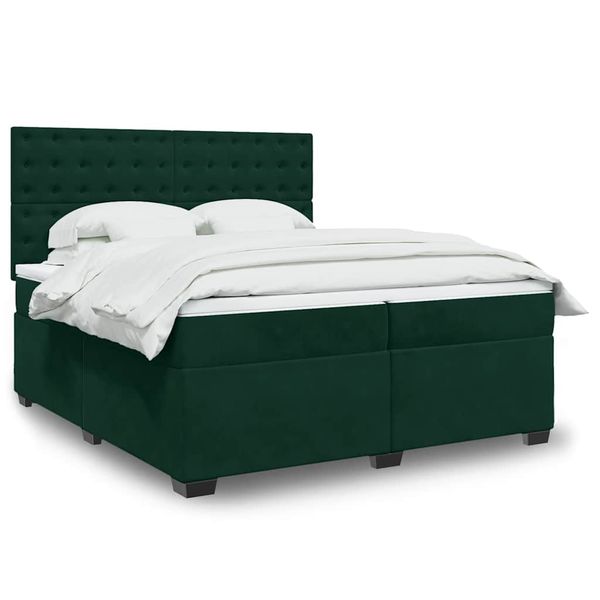 vidaXL Posteľný rám boxsping s matracom tmavozelený 200x200 cm zamat