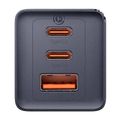 Sieťová nabíjačka Baseus GaN5, 2x USB-C + USB, 65 W + kábel 1 m (sivá)