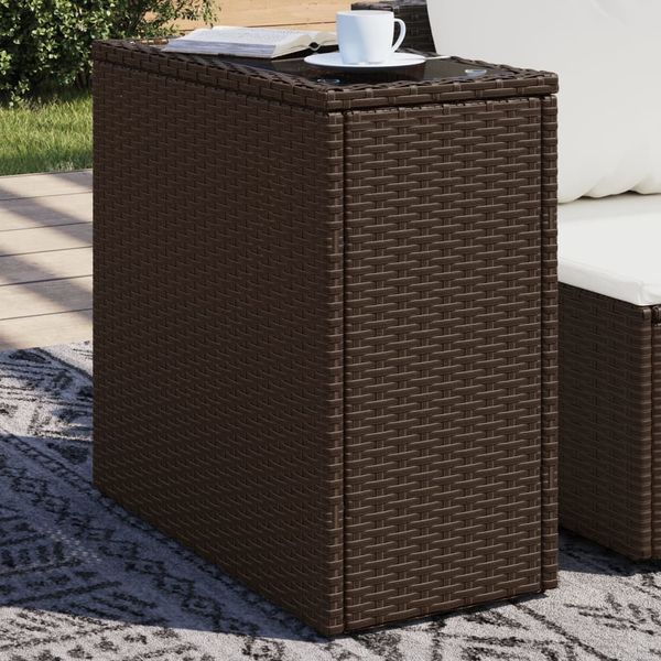 vidaXL záhradný príručný stolík so sklenenou doskou hnedá 58x27,5x55cm