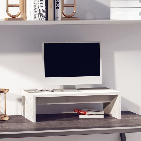 vidaXL Stojan na monitor biely 50x27x15 cm masívna borovica