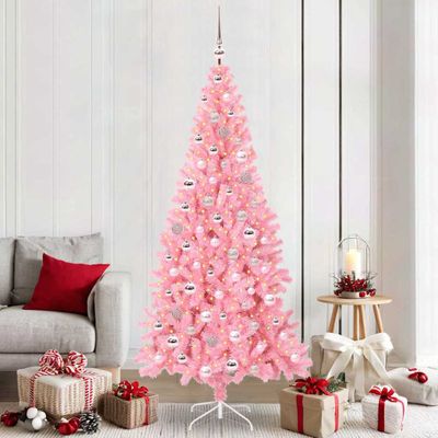 vidaXL Vianočný stromček s 300 LED-i so stojanom Ružová 210 cm PVC