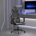 vidaXL Masážna herná stolička čierna a sivá umelá koža