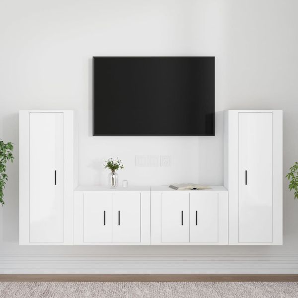 vidaXL 4-dielna súprava TV skriniek vysoký lesk biela spracované drevo
