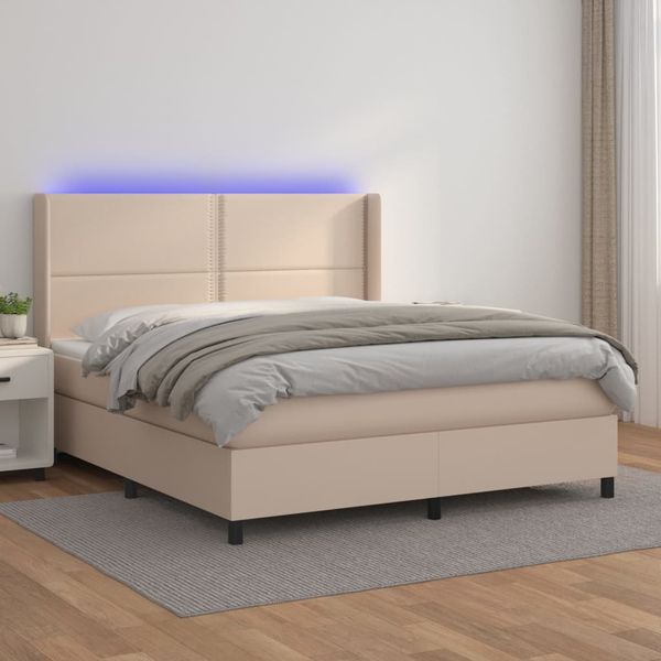 vidaXL Boxspring posteľ matrac a LED kapučínová 160x200 cm umelá koža