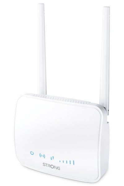 STRONG 4G LTE router 350M/ Wi-Fi standard 802.11b/g/n/ 300 Mbit/s/ 2,4GHz/ 1x LAN/ 1x SIM slot/ 2 odnímatelné antény Router, 4G/LTE, Wi-Fi 802.11b/g/n, 300 Mbit/s, 2,4GHz, 1× LAN, 1× SIM slot, bílý