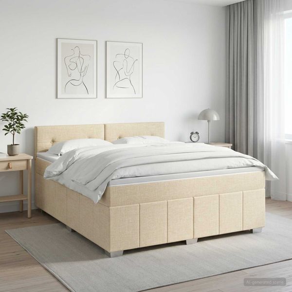 vidaXL Posteľ boxspring s matracom Krémová 140 x 200 cm Látka