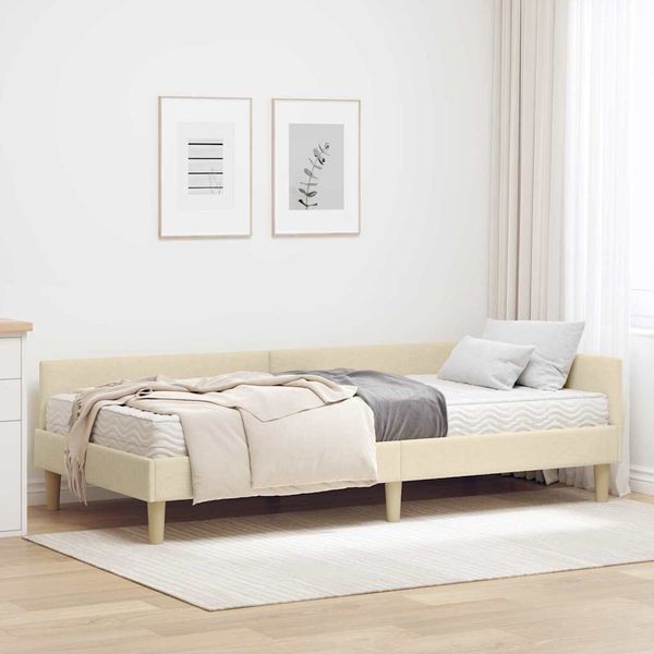 vidaXL Rohový rám postele s matracom s matracmi 2 pcs Krémová látka
