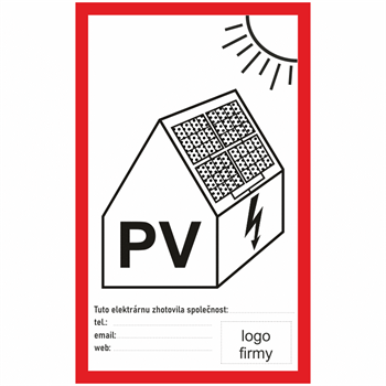 Nálepka "PV symbol na fotovoltaiku + doplnenie firmy" 7,4x12