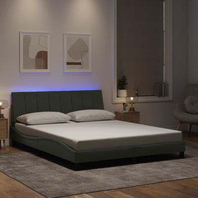 vidaXL Rám postele s LED bez matraca Hankobledosivý 160x200 cm zamat
