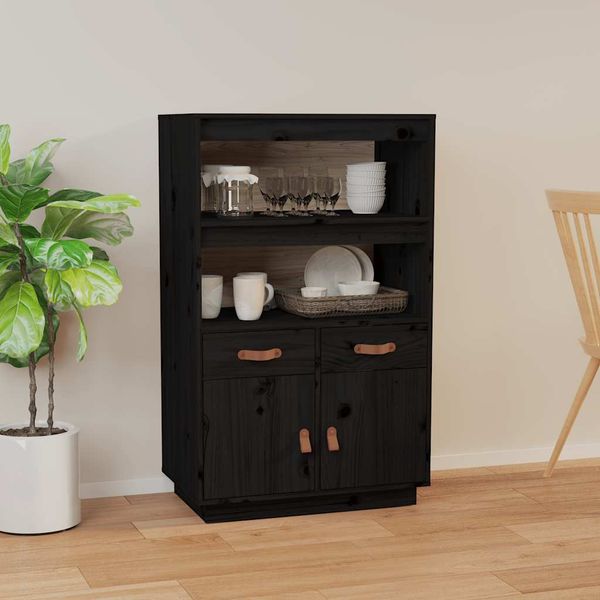 vidaXL Vysoká skrinka čierna 67x40x108,5 cm masívna borovica