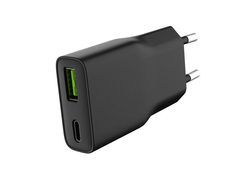 Univerzálna USB nabíjačka Natec RIBERA GaN SLIM, 20 W, 1X USB-A + 1X USB-C, Čierna