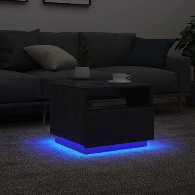 vidaXL Konferenčný stolík s LED svetlami, čierny dub 50x49x40 cm