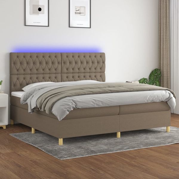 vidaXL Posteľ boxsping s matracom a LED sivohnedá 200x200 cm látka